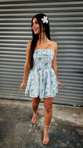 “RUBI” FLORAL PRINT STRAPLESS ROMPER